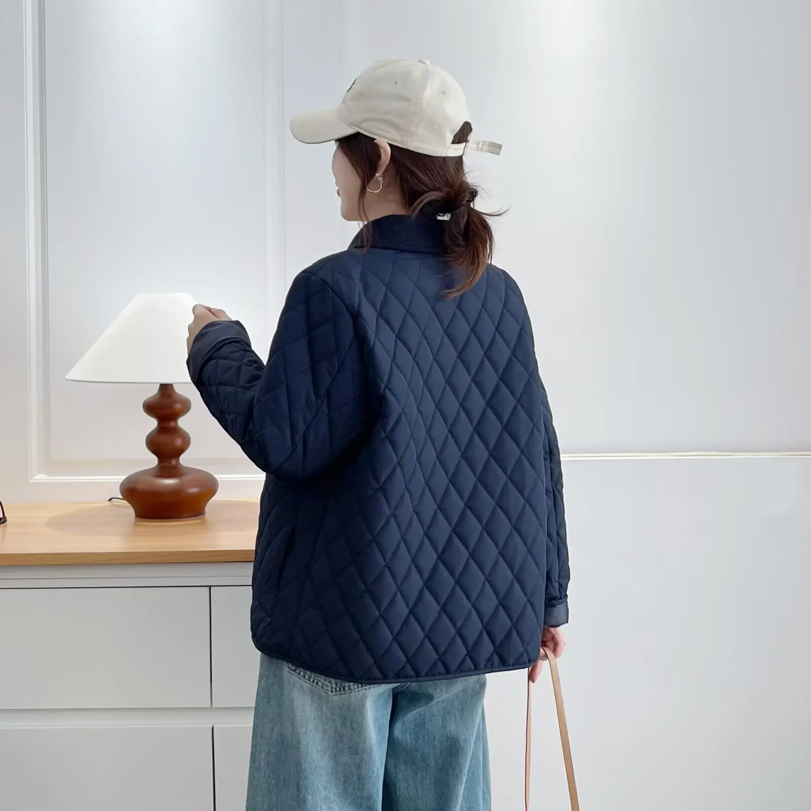 XXXXL Fashion Plus Size Women's Parkas New Winter Korean Style Stylish Simple Lapel Argyle Jacket Casual Warm Padded Coat 1058