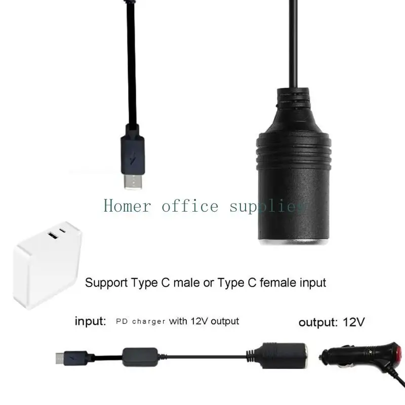 K43B USB C PD 암형 C 수-12V 자동차 소켓 전원 케이블(전압 디스플레이 포함)