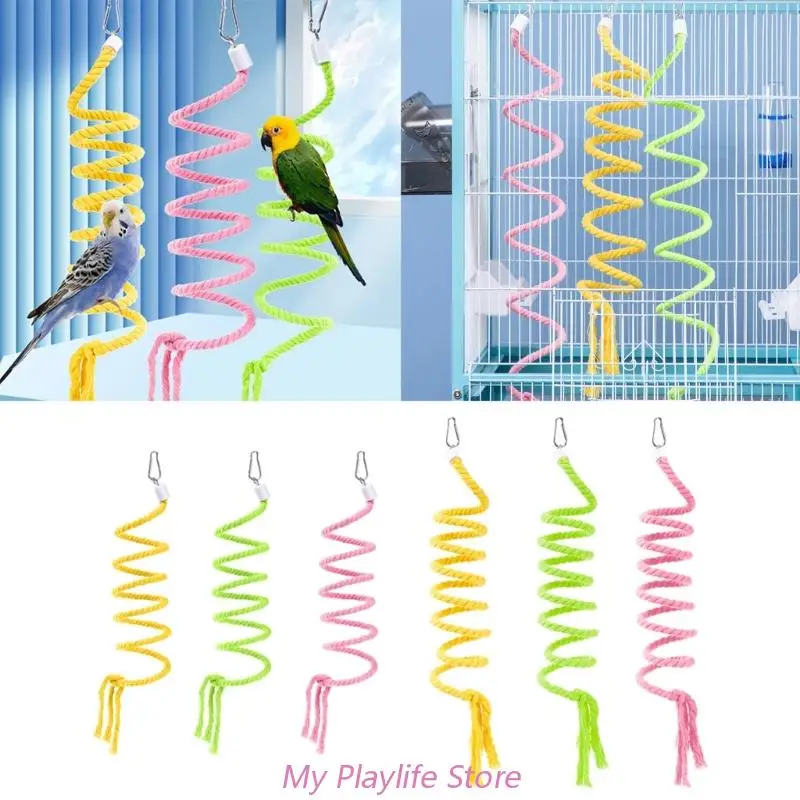 Bird Swing Toy Parrots Cage Toy Spiral Swing Pet Supplies Cotton Ladder Training for Small Size Birds Parrots Playstand