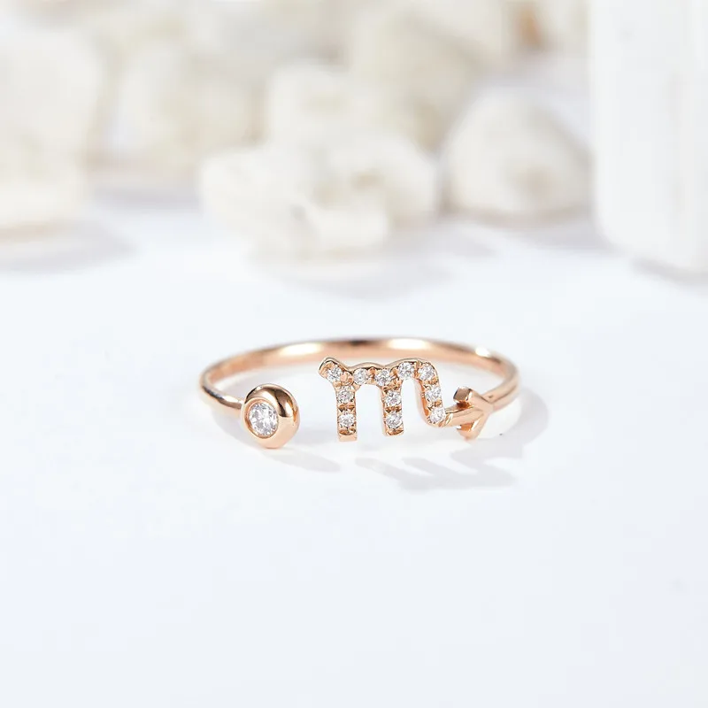 MEFUDIOR 12 Constellation Series Fine Jewelry Fashion Female Rings Adjustable Scorpio 18K Rose Gold Rings For Women FX10M