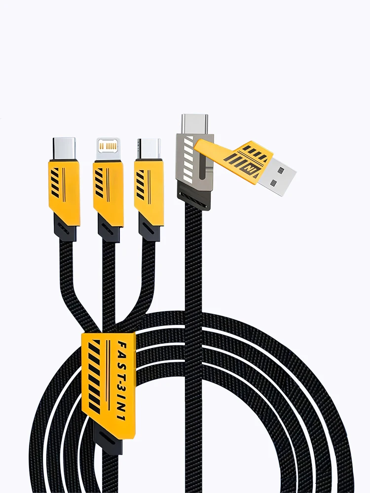 Cabo de carregamento rápido 3 em 2 100W Micro USB TypeC Cabo de dados para celular para iPhone Huawei Xiaomi Redmi Samsung Cabo de carregamento