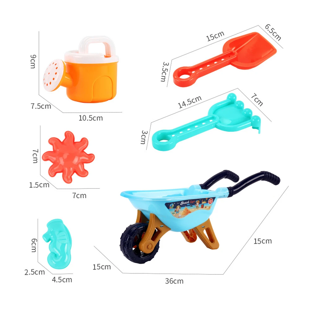 6pcs Children Beach Toys Kids Wheelbarrow Summer Outdoor Beach Toys Seaside Playthings Plastic Kids Toys Accessory Color Random 6