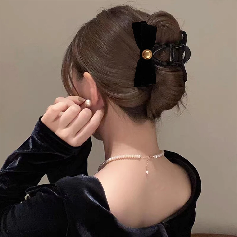 Bow Velvet Hair Claw Fashion Red Black Festival Hairpin Hair Crab For Women Gift Hair Accessories Retro Hair Crab Clip Headwea