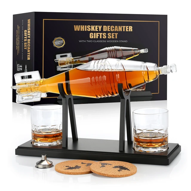 Whisky Decanter with 2 Whisky Glasses Set 27 Oz Whiskey Carafe Wine