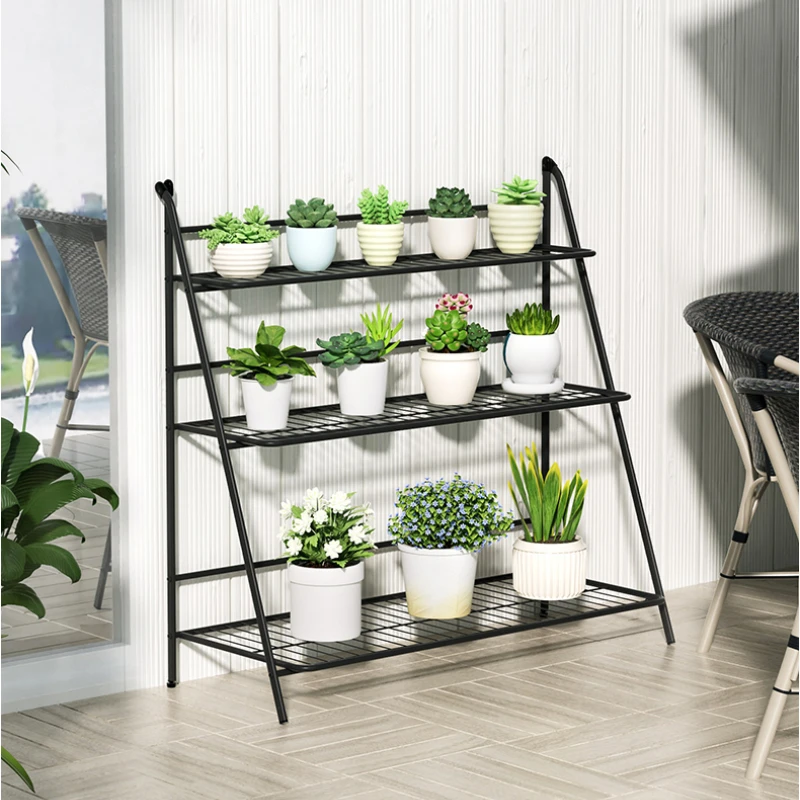 

Folding Flower Pot Shelf Outdoor Portable Floor Plant Storage Rack Balcony Large Capacity Iron Sundries Ladder Home Furniture
