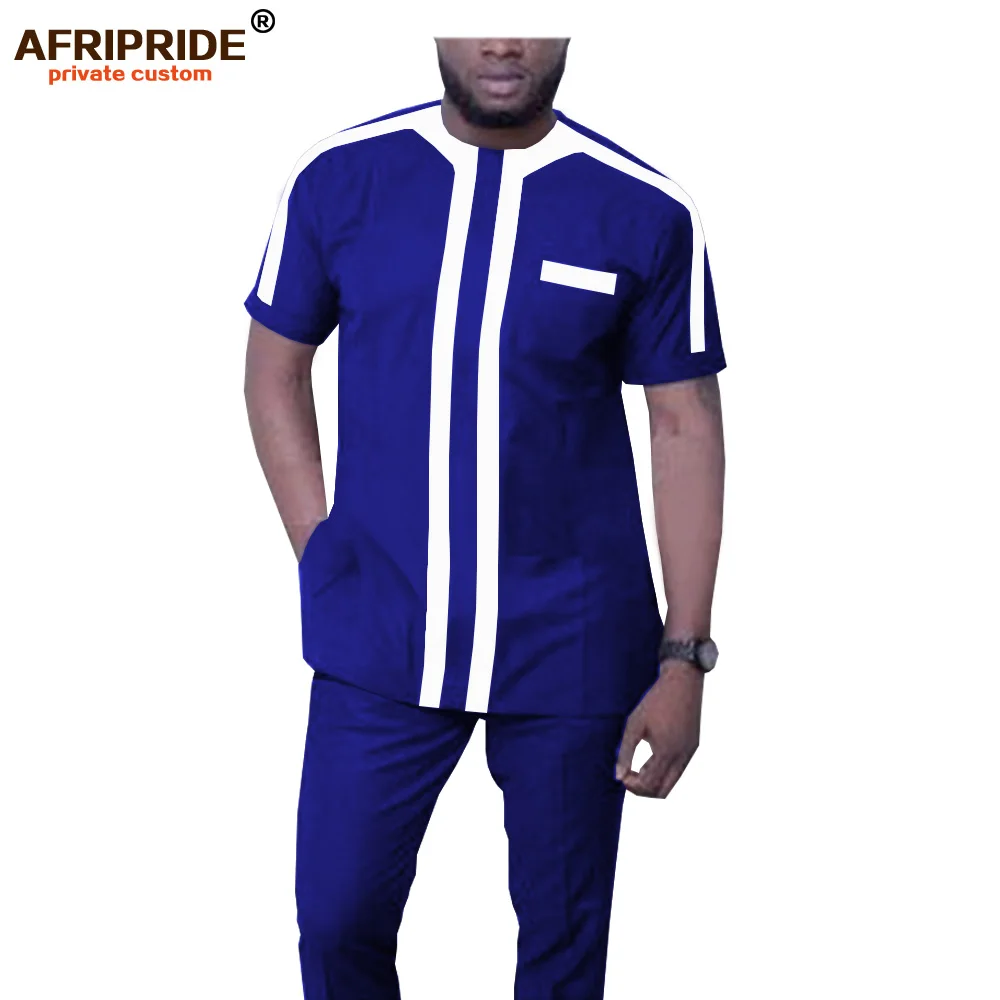 African Men Clothing Big and Tall Dashiki Short Sleeve Tops Blouse+ Ankara Pants Tracksuit Pockets Wax AFRIPRIDE A1916044 2 pcs set men tracksuit set short sleeves pockets summer top shorts suit