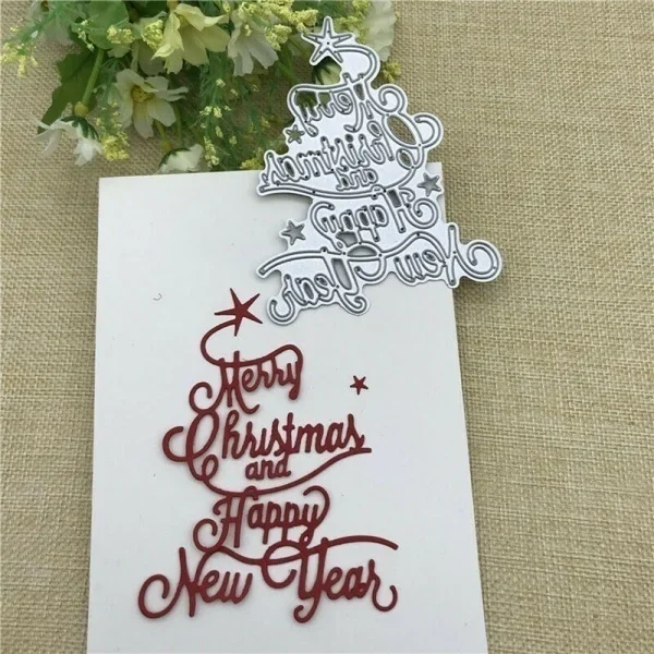 DIY Merry Christmas HAPPY NEW YEAR Cutting Dies Stencil Scrapbooking Card Making