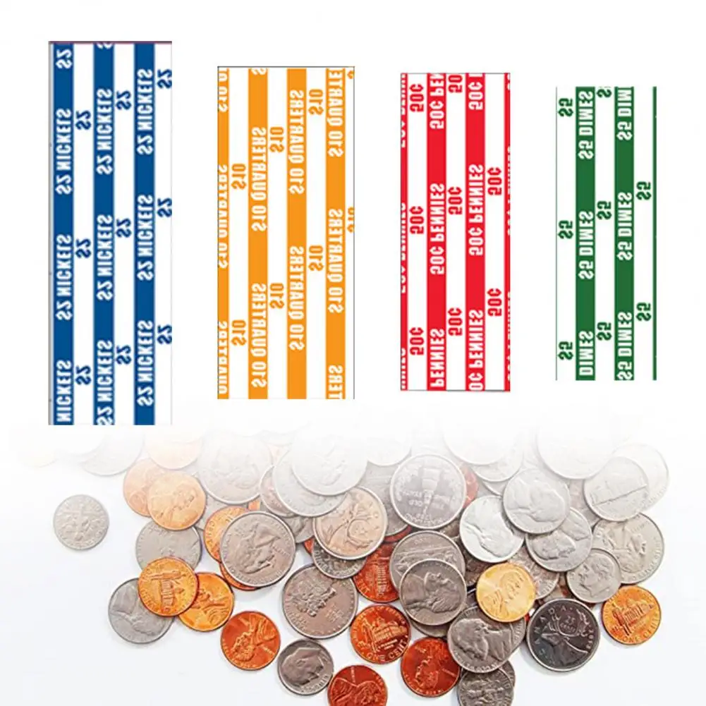 모듬 플랫 코인 롤 래퍼 크래프트 페이퍼, 모든 동전에 대한 페니-니켈 다임 쿼터 코인 롤, 4 가지 색상, 100 개