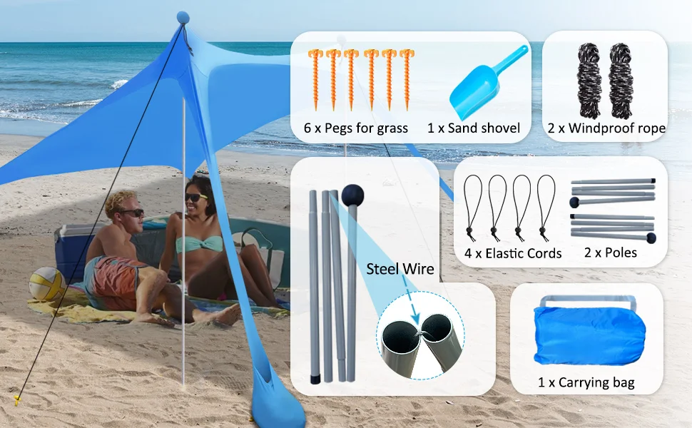 Description Picture 5 of itemBeach Sun Shade 1-3 People UV Resistant Camp Bed Tent Sun Shelter Canopy Garden House with Storage Bag for Camping Fishing