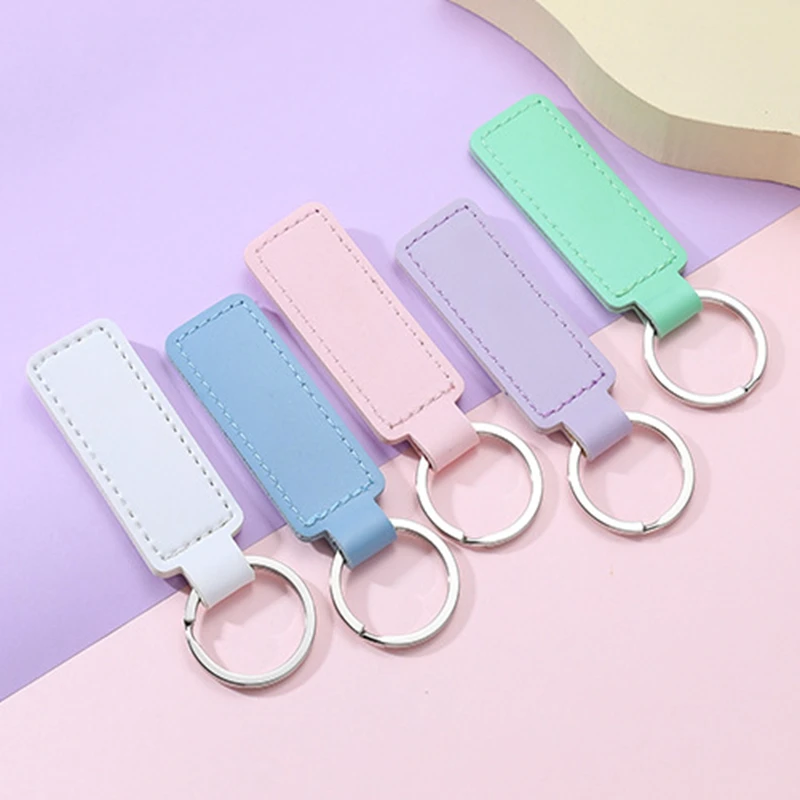 Short Doublesided PU Leather Keychain Car Thread Gift Metal Pendant ...