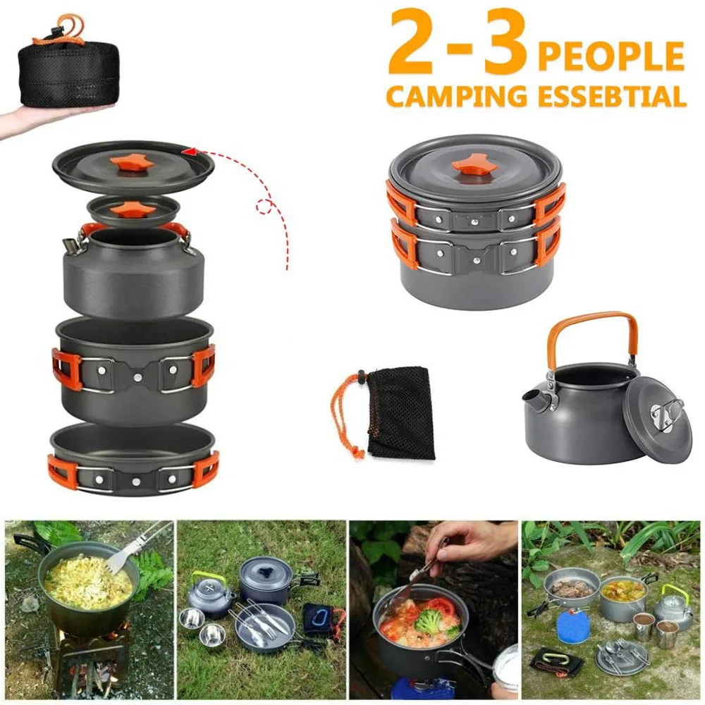 2 Person Portable CAMPING COOK SET Hiking Outdoor Travel Cooking Pots Pans Kit 