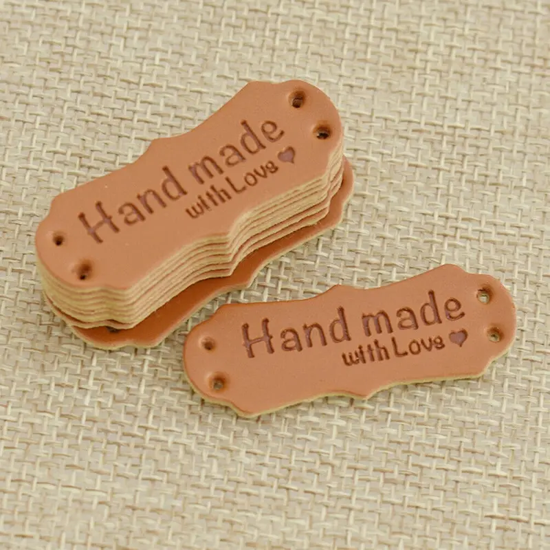 Handmade PU Leather Tags com Amor Coração, Costurar em Etiquetas, Enfeite, Acessórios De Tricô, Artesanato DIY, Etiquetas De Costura, 50Pcs