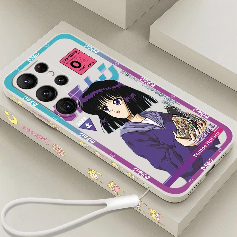 

Anime Sailor Moon Cute Love Liquid Left Rope For Samsung Galaxy S23 S22 S21 S20 FE S10 Ultra Plus Lite 5G Cover Funda