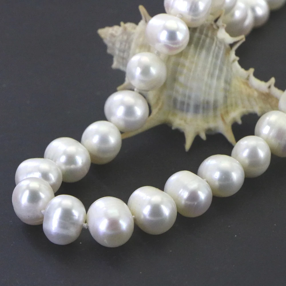 Women Pearl Jewelry Necklace 11-12mm Natural Freshwater Beads Chain Girl Heart Shaped Buckle Can Extend Wedding AAA+ 45cm