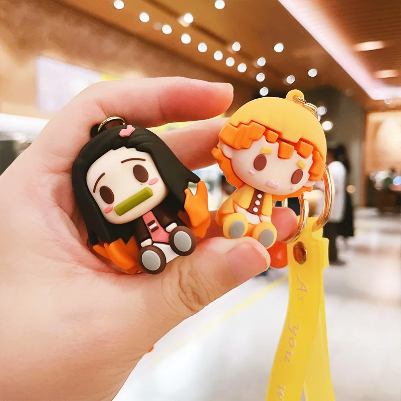 

Cartoon Anime Demon Slayer Action Figures Keychains Key Chain Key Ring Kawaii Silicone Handbag Car Pendants Toys Gifts