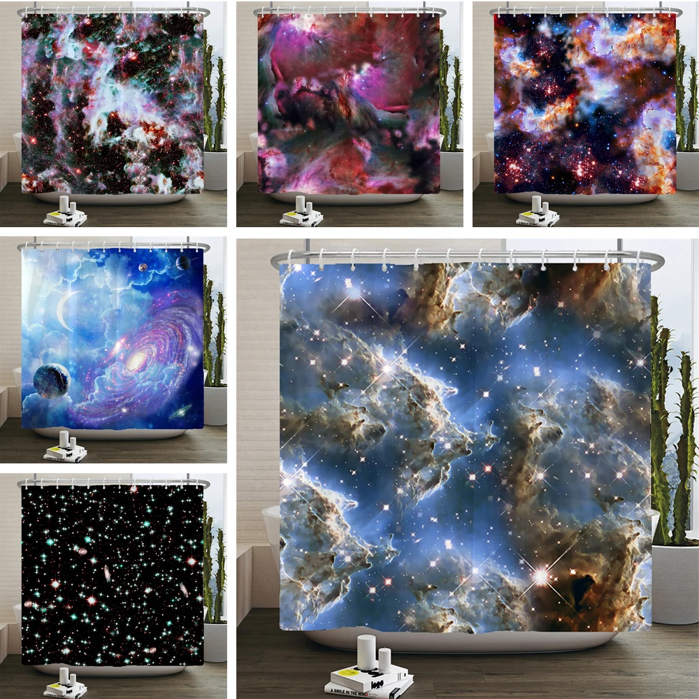 

Starry Sky Shower Curtain Midnight View Dreamy Mystic Bathroom Curtain Waterproof Fabric Home Decor Curtain With Hooks 180x180cm