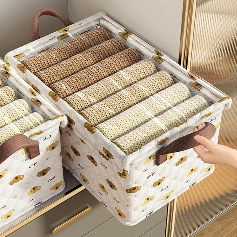 Folding Clothes Storage Box with Lid Multi-functional Wardrobe Storage Box for Underwear Sweater Home Cabinet Organizer 4
