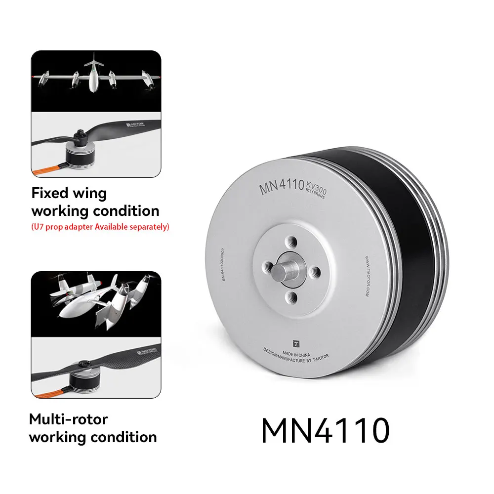 Moteur brushless T-Motor MN4110 avec connecteurs et câbles visibles, parfait pour assemblage drone
