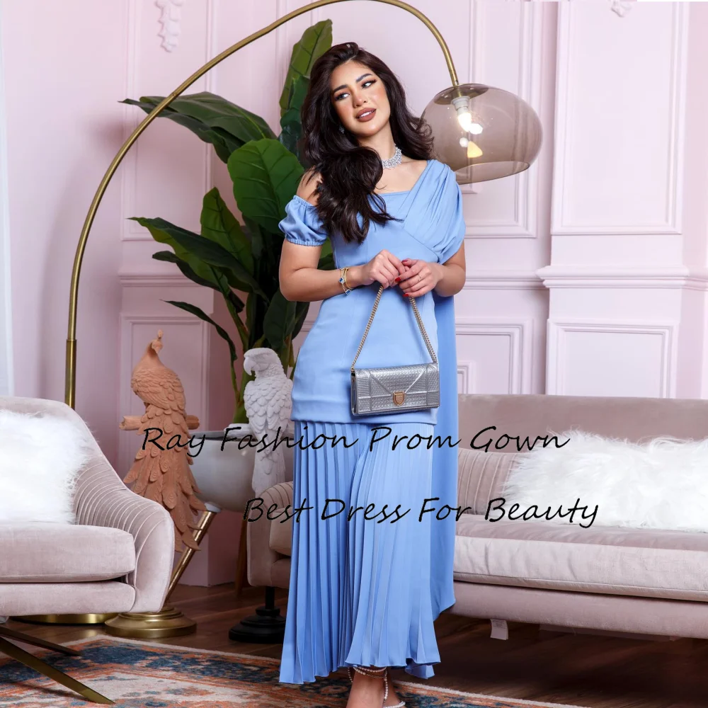 

Ray Fashion A Line Evening Dress One Shoulder With Short Sleeves Tiered For Women Formal Occasion Saudi Arabia فساتين سهرة