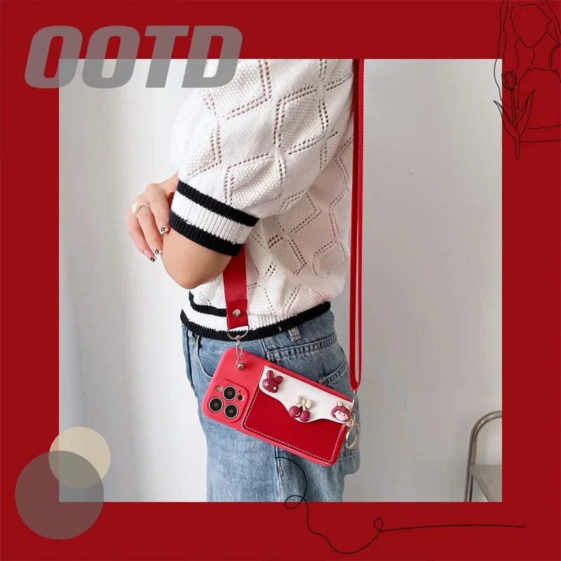 Enhanced Crossbody Leather Lanyard Silicone Wallet Case with Card Holder