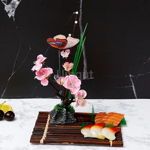 Artistic Peach Blossom Sushi Boat Tray with Decorative Floral Design