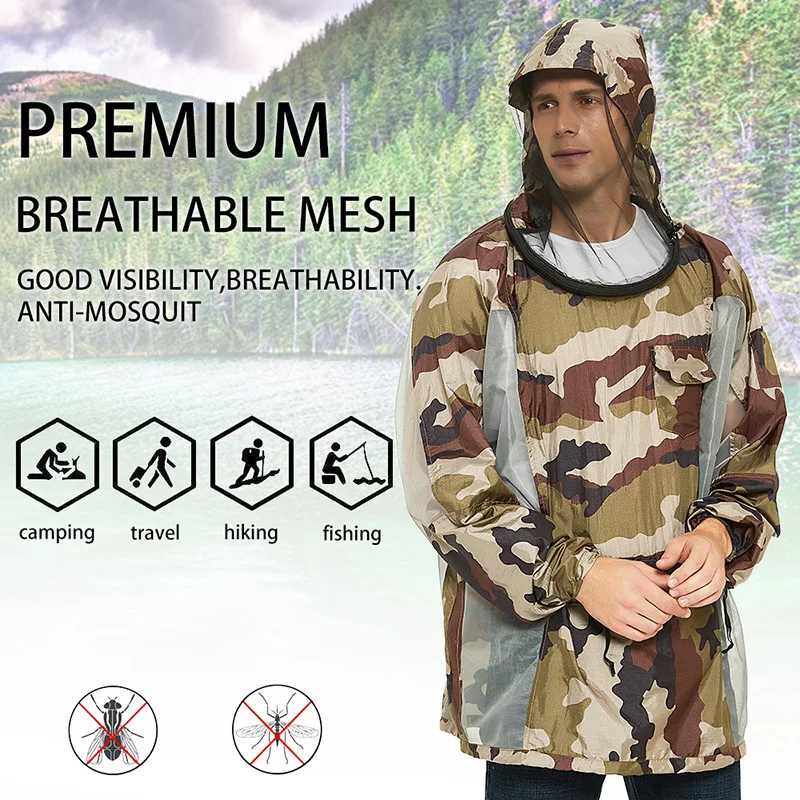 

Camo Anti Mosquito Clothing Mesh Jacket Children Adult Breathable Lightweight Outdoor Fish Ultra Fine Whole Body Repellent Bug