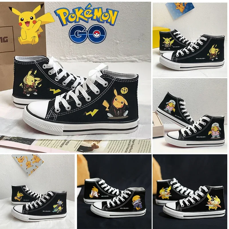 

Cartoon Pokemon Pikachu Children's Canvas Shoes Anime High Upper Vulcanization Shoe Casual Sneakers Aldult Plimsolls Boys Girls