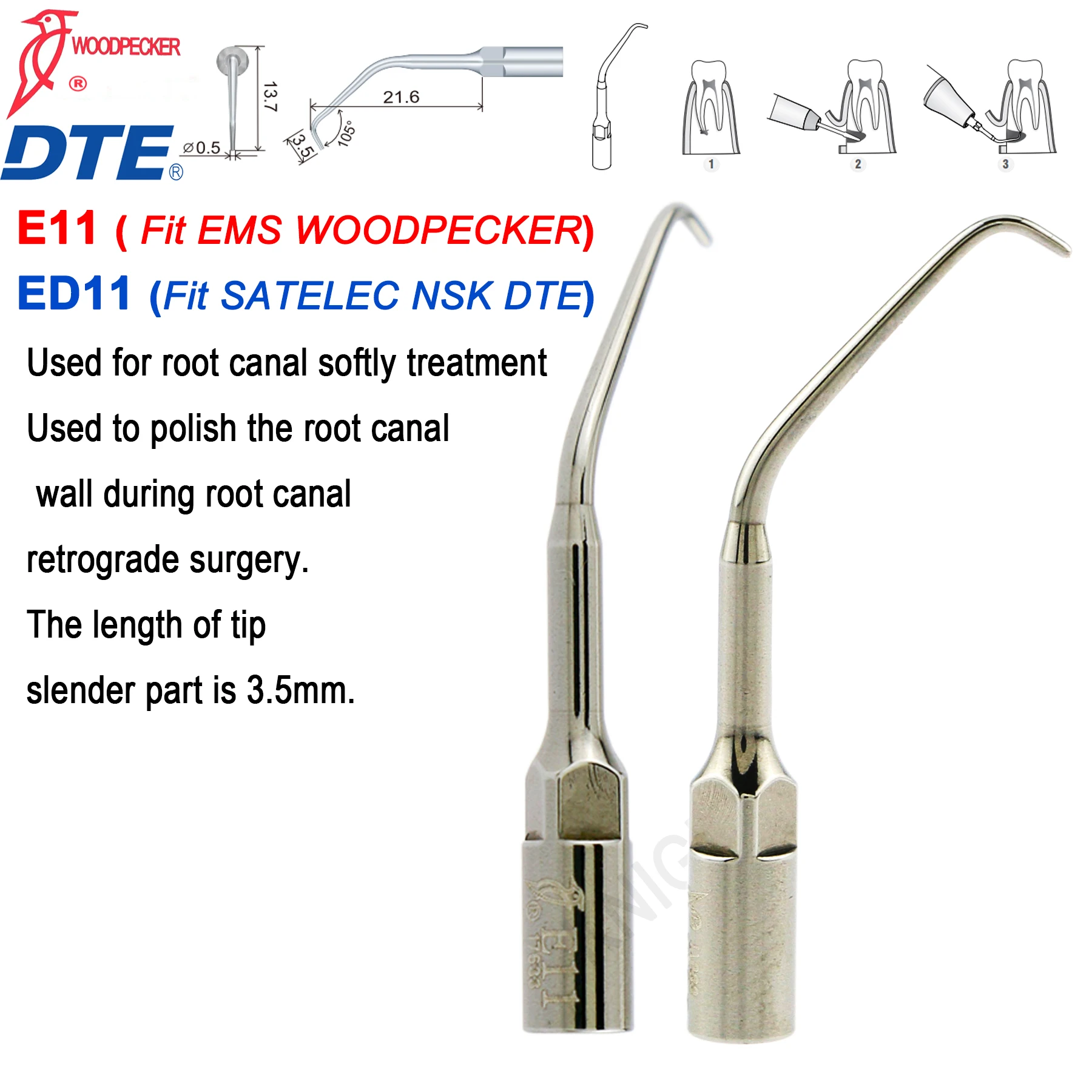 Woodpecker DTE Dental Ultrasonic Scaler Tips Dentistry Tooth Cleaning Scaling Tip Fit EMS SATELEC NSK Dental Tools E10 E11 E10D