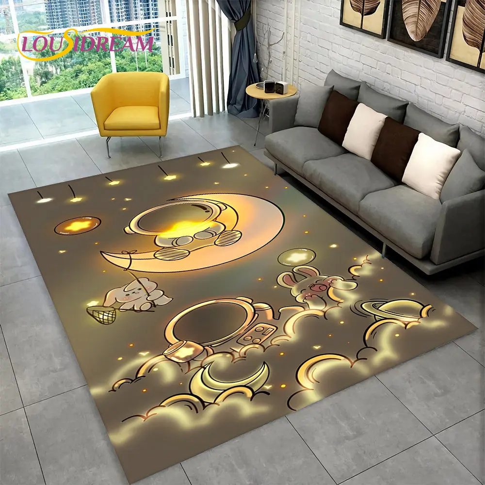 3D Astronaut Space Cartoon Area Rug,Carpet Rug for Home Living Room Children\'s Bedroom Sofa Doormat Decor,Kid Non-slip Floor Mat