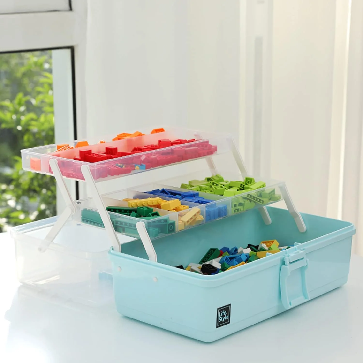 13 inch Art Organizer with Layers, Multifunctional Plastic Tool with Handle for Sewing, Makeup, Medicine, Nail, Hair Access