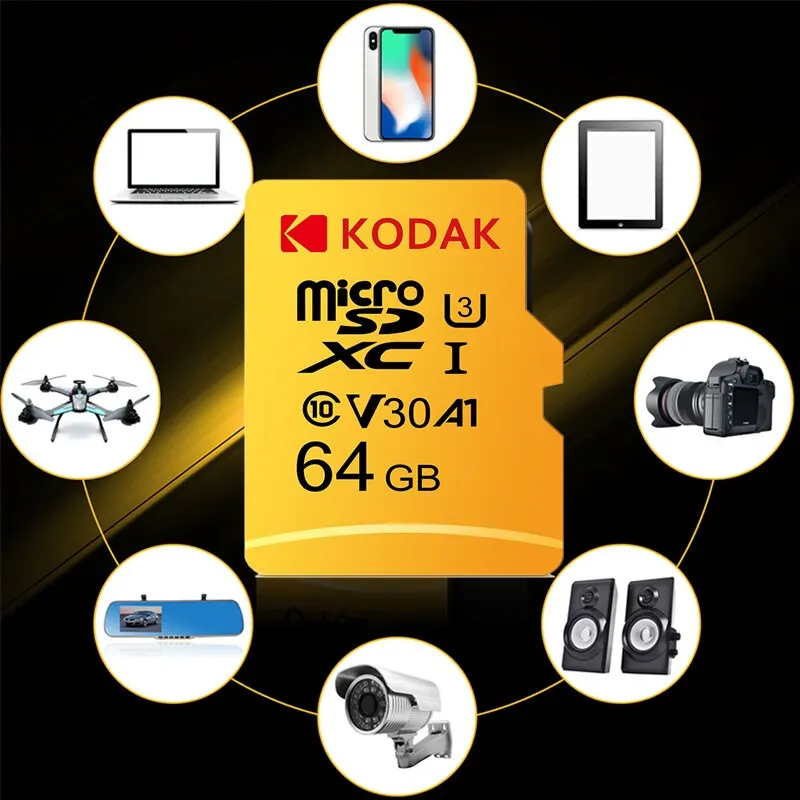 Kodak Micro SD 카드 메모리 카드 클래스 10 64GB U3 4K 고속 Cartao De Memoria 플래시 메모리 TF 메카드 C10