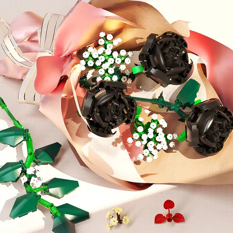 Flower Building Blocks Flower Model Building Blocks 3D Bouquet Plants Sunflower Rose Bricks Kits Children DIY Educational Toys Adult Romantic Gifts