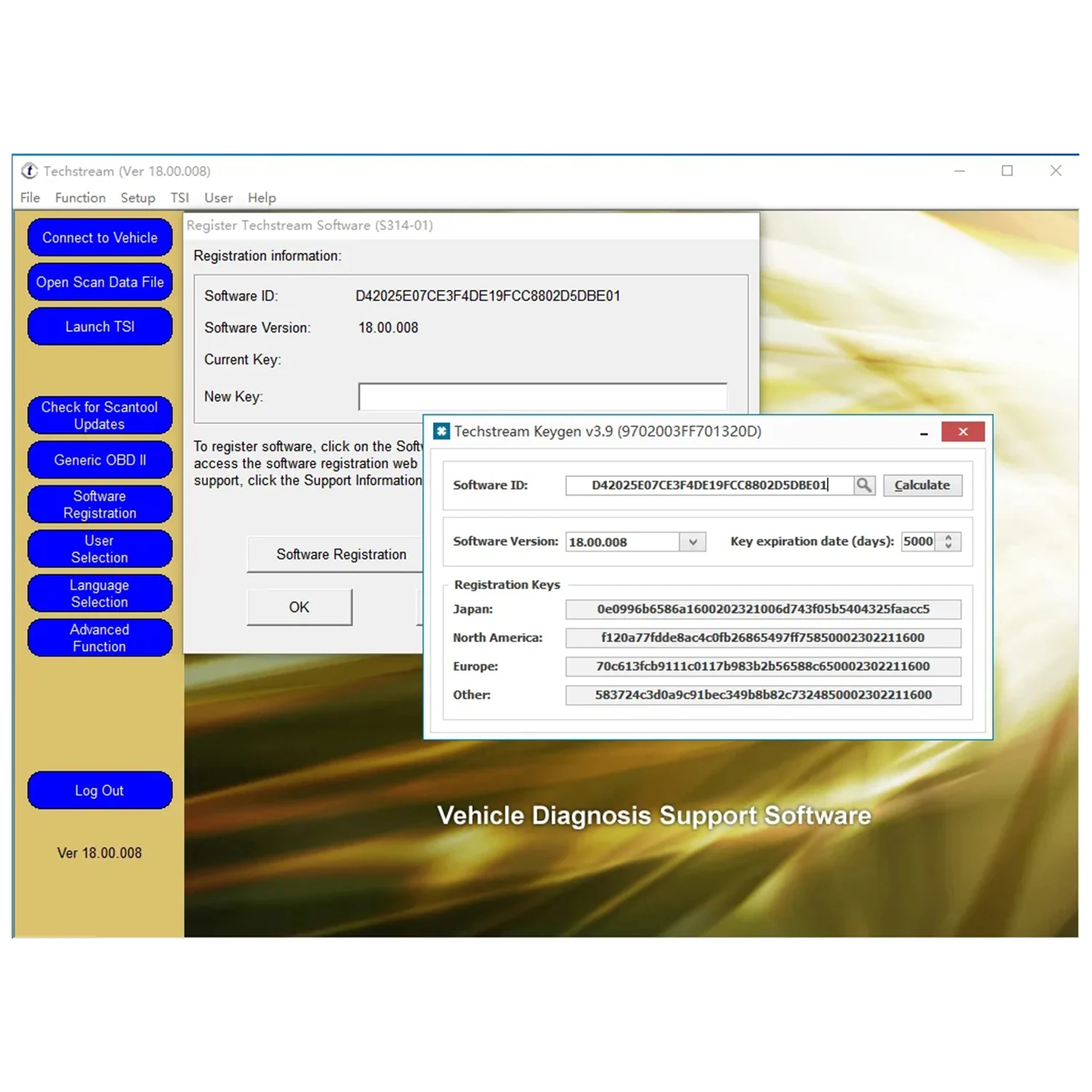 PASSCODE V4.6 V4.5 for Techstream V18.00.008 Software