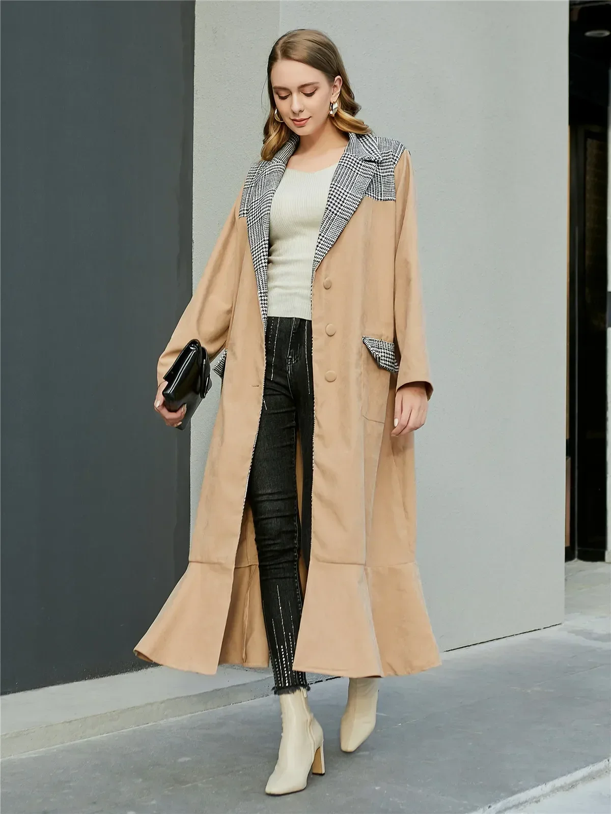 Winter Trench Coat for Women Clothing Women's Long Jacket Khaki Casual Loose Fit Spring Autumn Fall Woman Clothes Outerwear