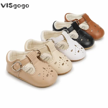 VISgogo scarpe da bambina mocassini tinta unita suola morbida scavata scarpe basse in pelle PU primi camminatori scarpe da principessa antiscivolo 1