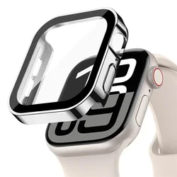 Premium Tempered Glass Bumper Cover for Apple Watch - Ultra Clear Screen Protector (Plating Silver 15)