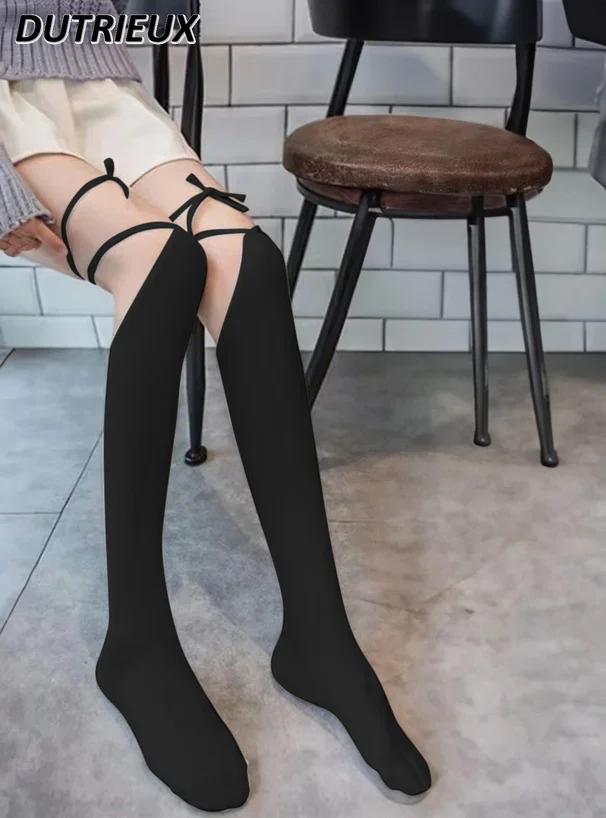 Summer New 2024 Japanese Style Sweet Cute Girl Black Long Socks Cross Lace-up Slimming JK Over The Knee Stockings for Women
