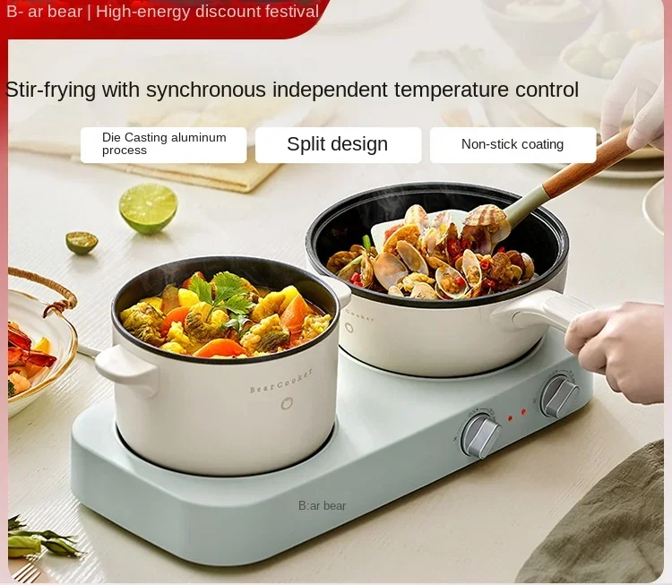 Little Bear Dual Stove Electric Cooking Pot Multi functional Integrated Pot Electric Stir Fry Pot Noodle Cooking