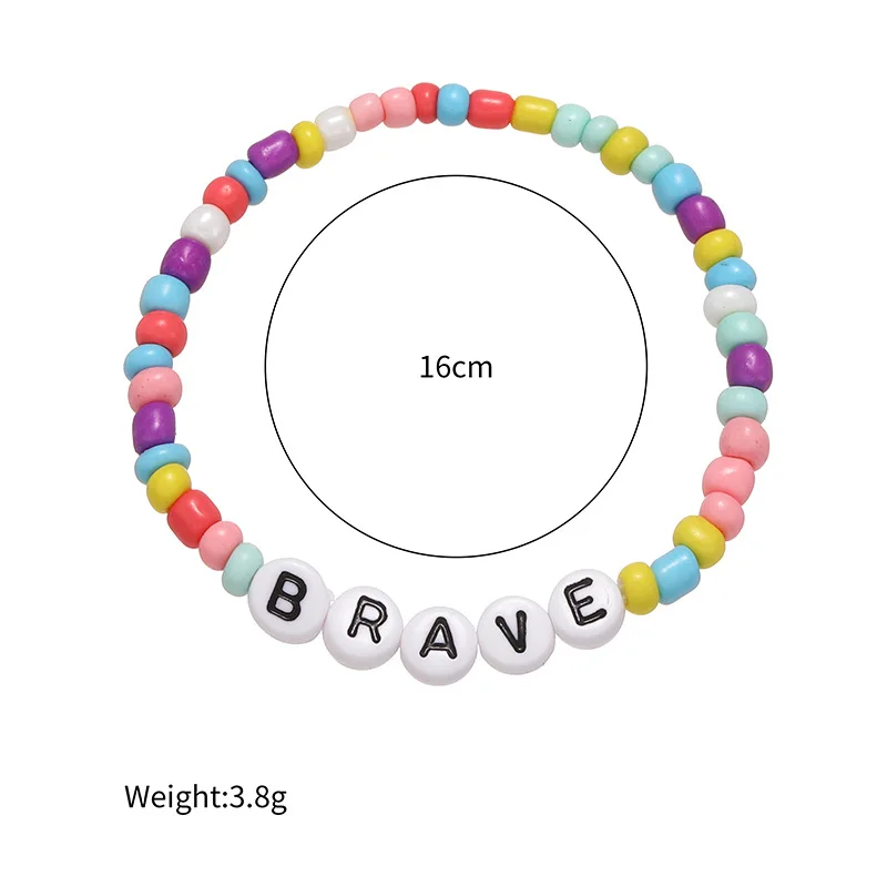 Fashion Boho Beaded Bracelet for Women Girl Inspiration Letter Handmade Strech Elastic Asjustable Charm Bracelet Jewelry Gift