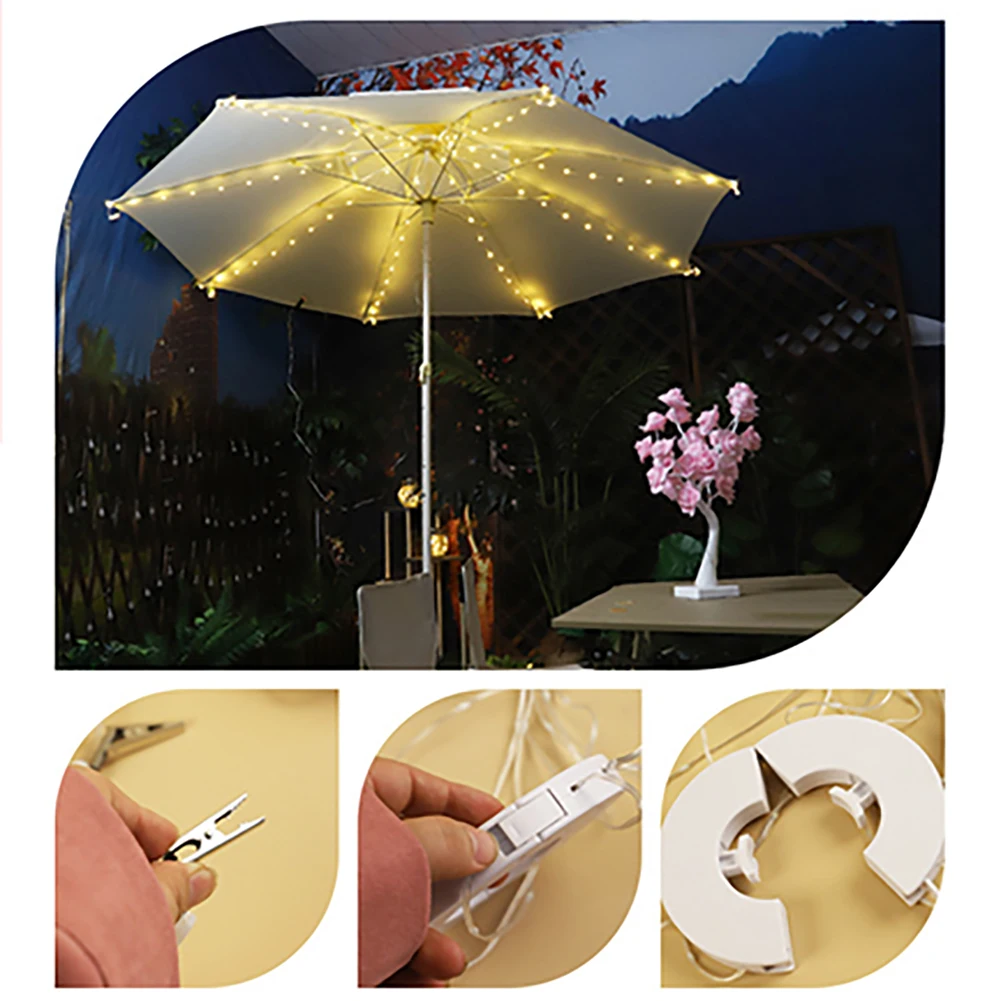 Patio Umbrella Lights Cordless Lighting 3.9Ft 104 LEDs Umbrella String Light Remote Control Waterproof For Indoor Outdoor