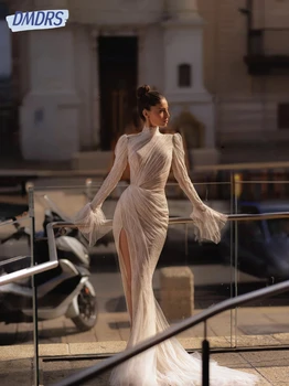 Abiti da sposa romantici con collo alto Abito con applicazioni in pizzo per la sposa Abito da sposa lungo fino al pavimento a sirena Vestido De Novia personalizzato