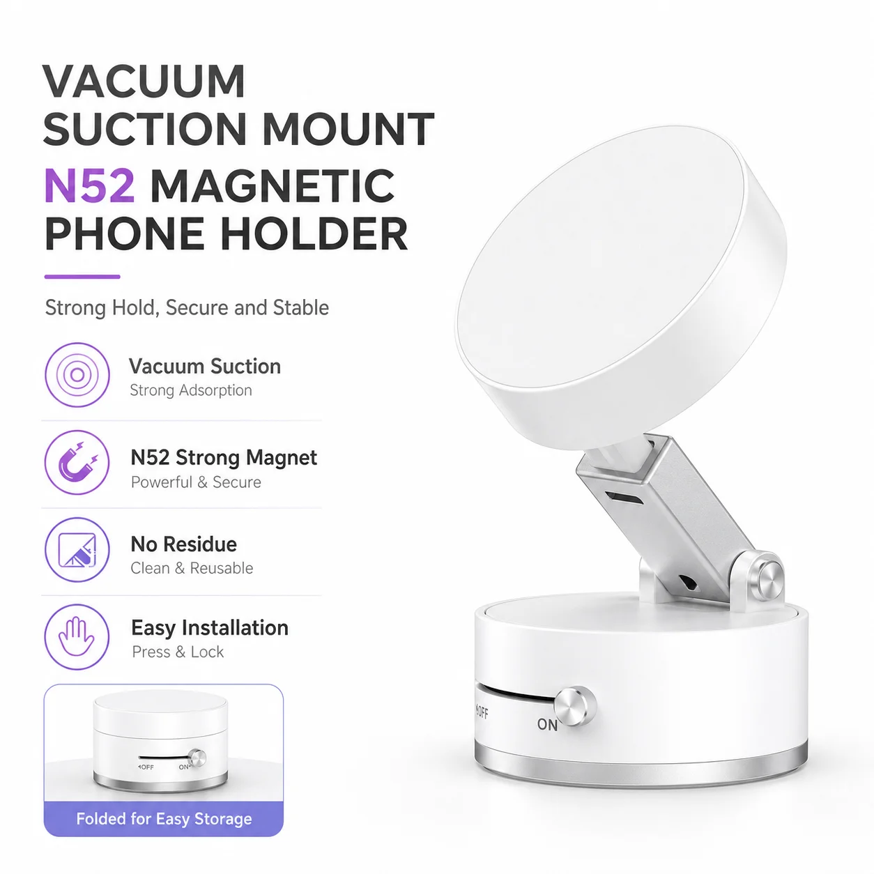 Compact Dual-Sided Magnetic Phone Holder with Foldable Design