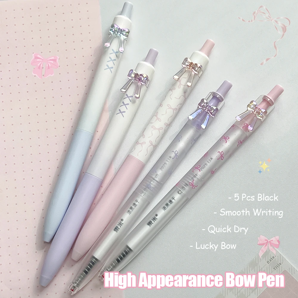 5 Stück/Box Bow Gelstifte 0,5 mm, kreative, einfache, schnell trocknende Stifte, modische schwarze Stifte für Studium und Büro – Detail 9
