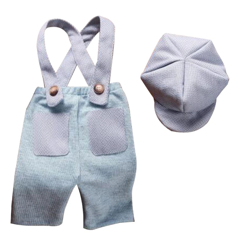 

Newborn Photography Outfit Trendy Romper and Hat Suspender Strap Pants Matching Hat Photo Props for Unforgettable Photos