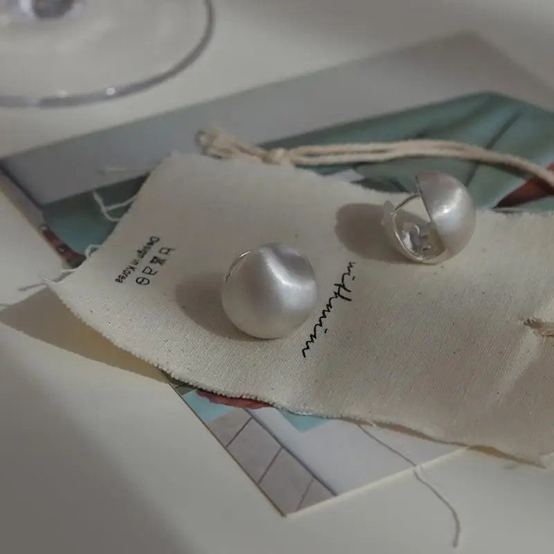 14K Gold Plated Round Brushed Spherical Hoop Earrings for Women Retro Silver Color Frosted Creative Statement Earring Jewelry