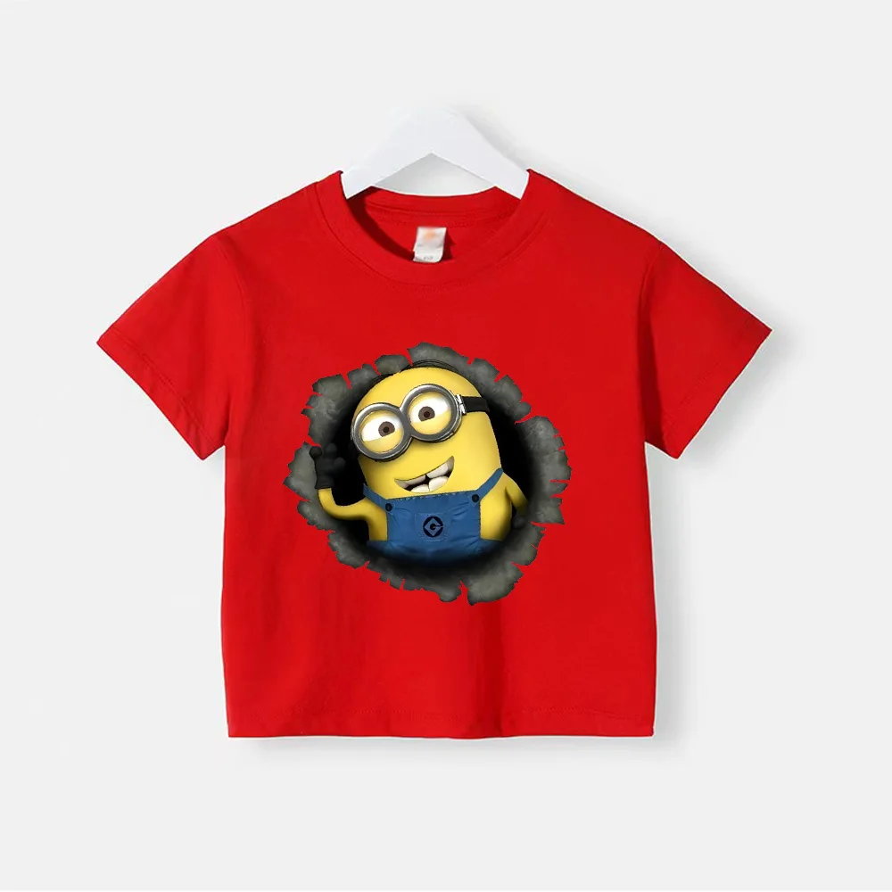 Camiseta de verano 100 % algodón para adolescentes, camisetas para niños con estampado sencillo de Minions de dibujos animados, camisetas de cuello redondo para bebés, ropa de manga corta para niños y