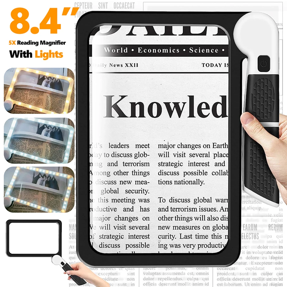 5X Large Magnifying Reading Magnifiers Glass With Lights LED Read Magnification Jewelers Loupe For Kids Elderly Reading Glasses