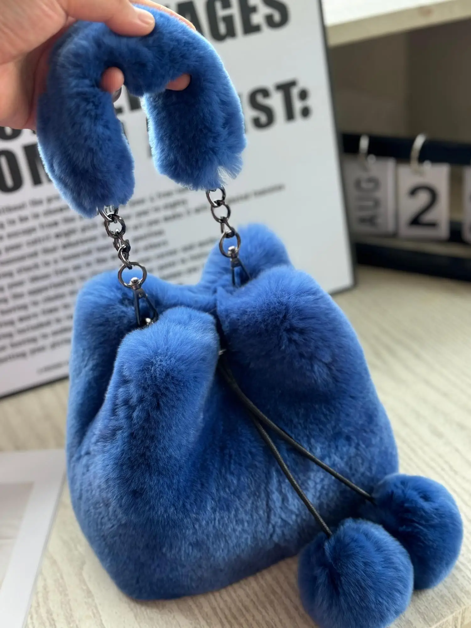 Soft Plush Minshu-Rex Rabbit Fur Women's Handbags real Fur Female Fluffy Clutch Purse Winter Fashion Furry Tote Shoulder Bags