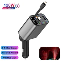 120W Car Charger With cable/light 4 Ports Fast Charge PD USB Car Phone Charger Type C Adapter in Car For iphone Huawei Xiaomi