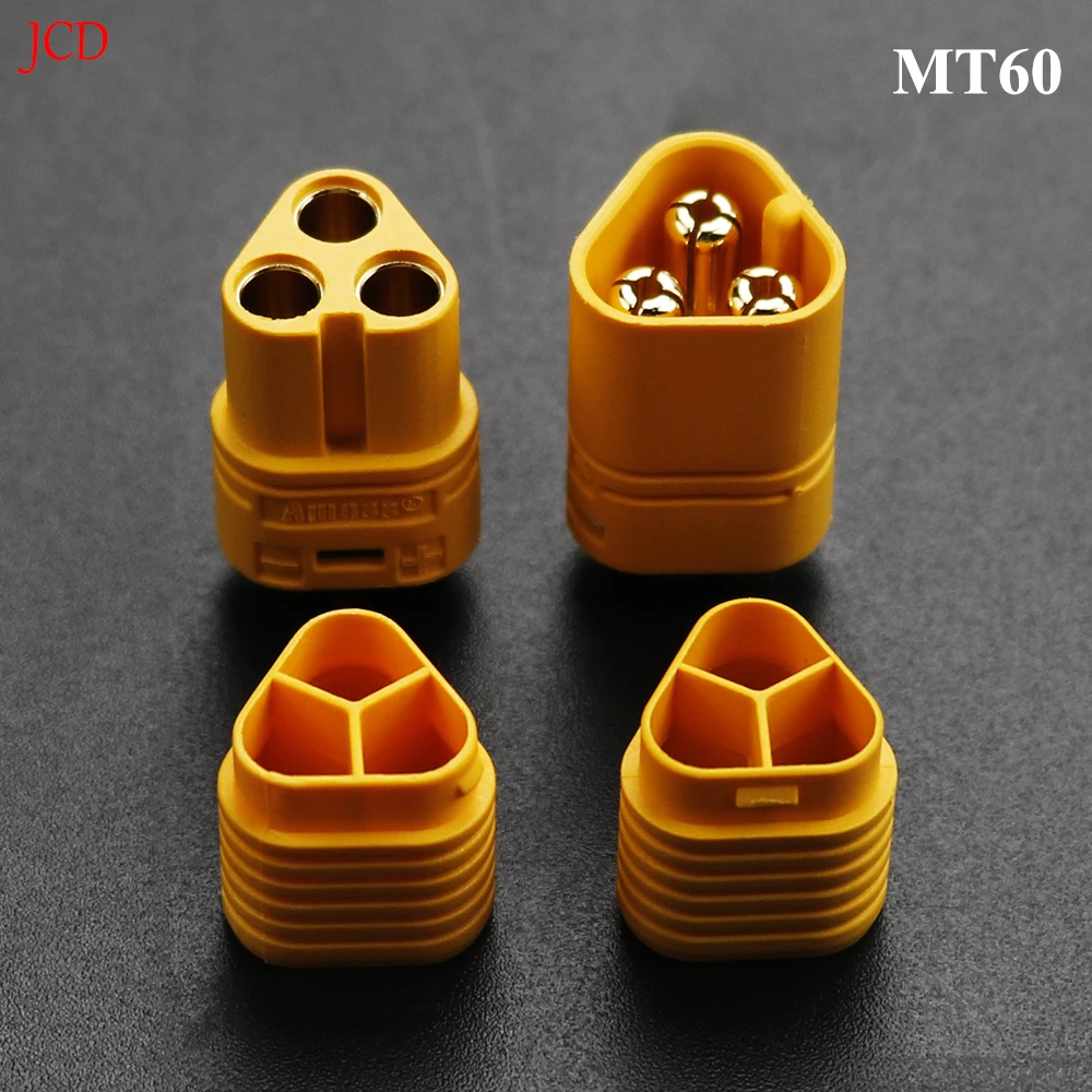 2 Paar Amass MT60 gelbe Stecker- und Buchsenstecker (3,5 mm) mit Ummantelung für FPV-Multicopter-Flugzeuge